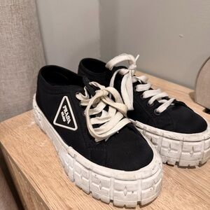 Prada Women's Black and White Canvas Sneakers